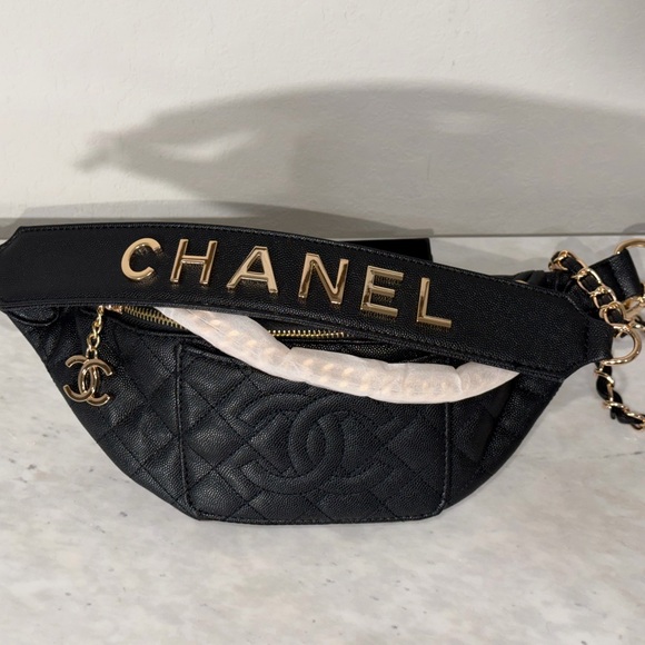 CHANEL Black Quilted Crossbody Belt Bag with Gold Accents - Picture 2 of 4